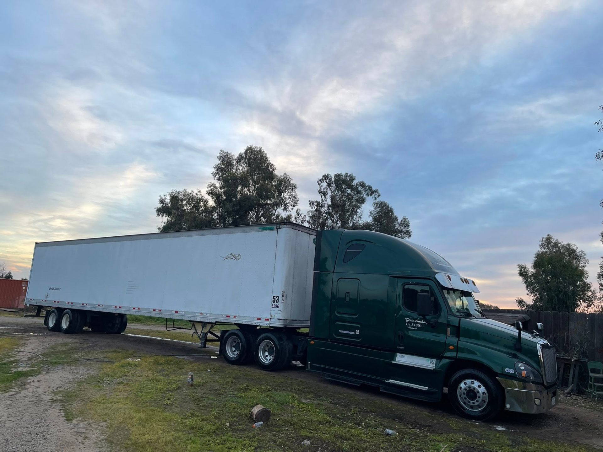 Semi-truck at sunset in the Central Valley